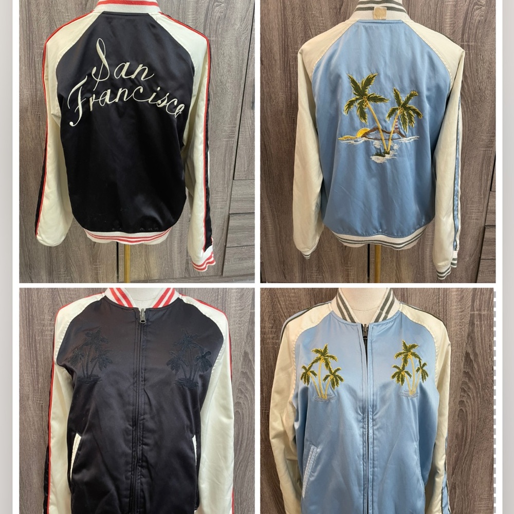 Amazing LEVIS Reversible San Francisco & Palm Trees Satin Bomber Jacket. Size M